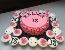 Feesttaarten - Melisa roze met ruffles en cupcakes