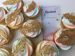 Cupcakes - Cupcakes gouden veren van eetbaar kant